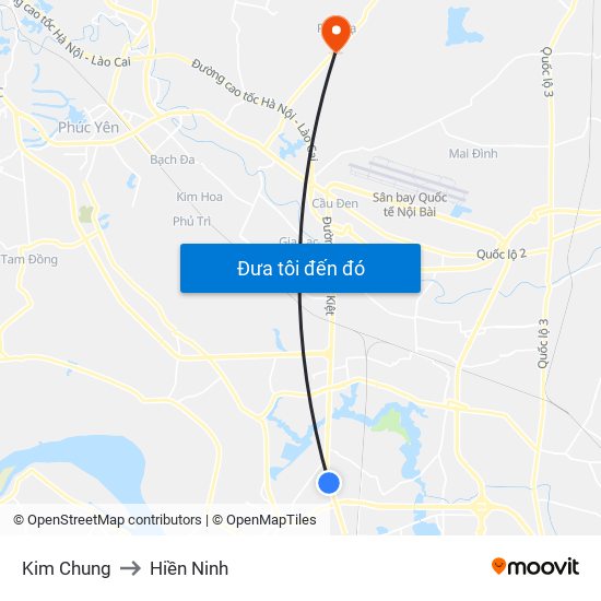 Kim Chung to Hiền Ninh map
