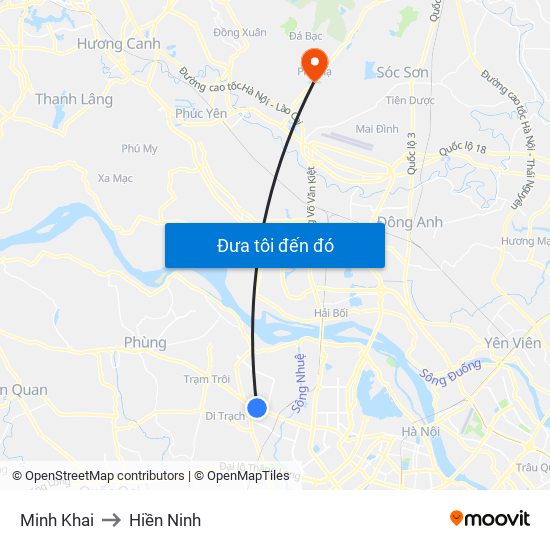 Minh Khai to Hiền Ninh map