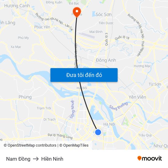 Nam Đồng to Hiền Ninh map