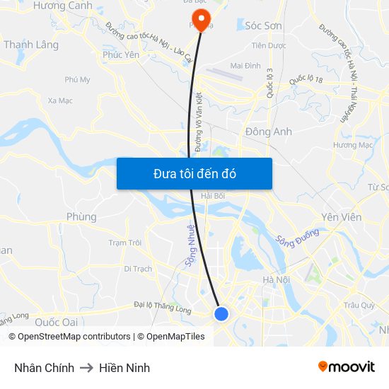 Nhân Chính to Hiền Ninh map