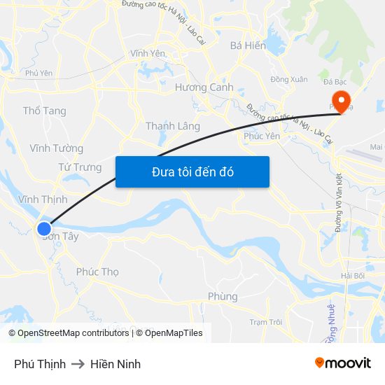 Phú Thịnh to Hiền Ninh map