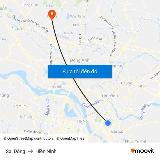 Sài Đồng to Hiền Ninh map
