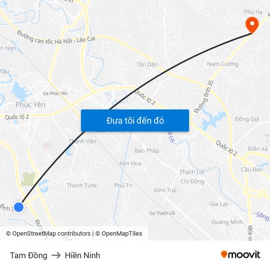 Tam Đồng to Hiền Ninh map