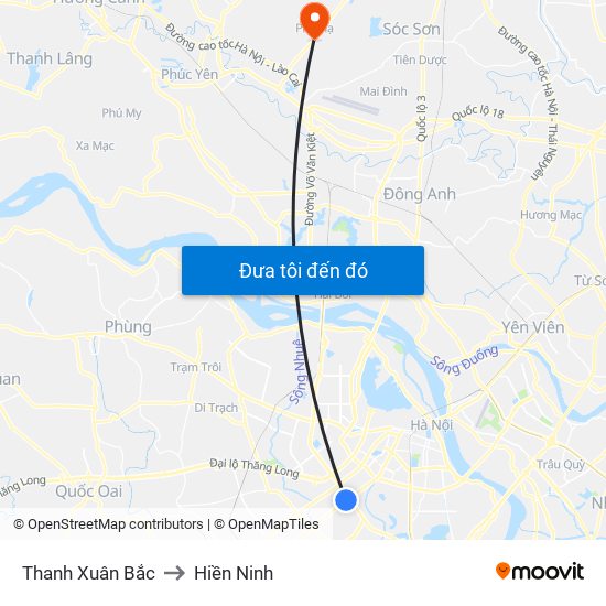 Thanh Xuân Bắc to Hiền Ninh map