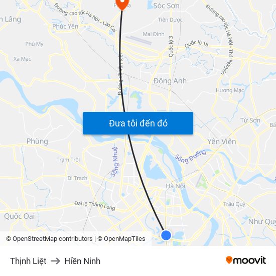 Thịnh Liệt to Hiền Ninh map