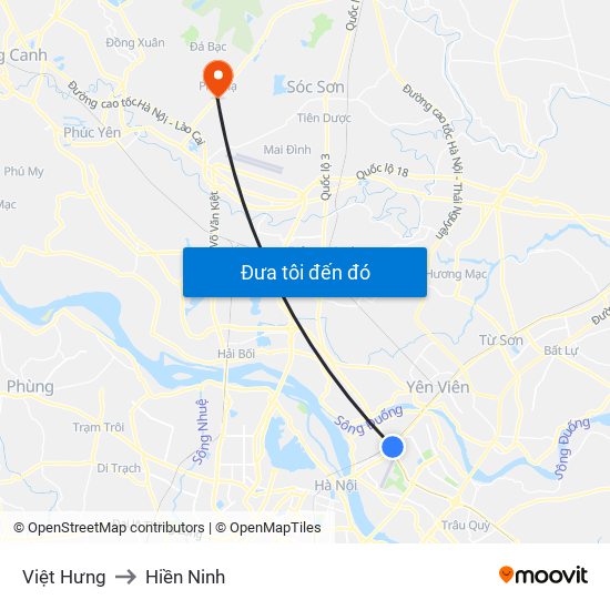 Việt Hưng to Hiền Ninh map