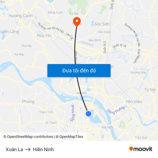 Xuân La to Hiền Ninh map