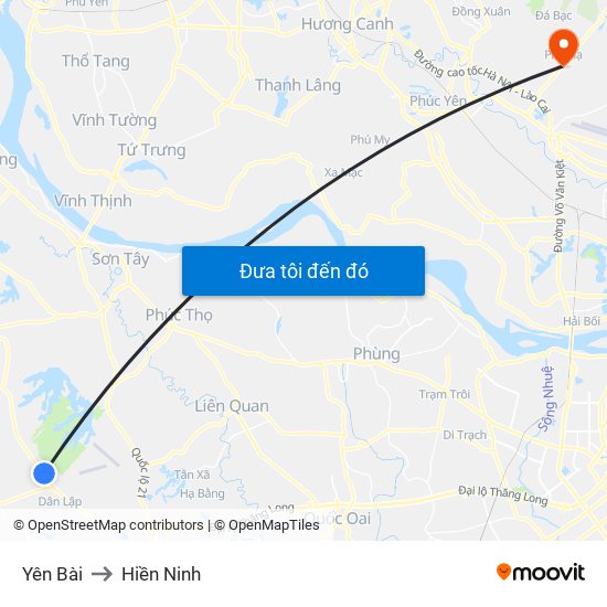 Yên Bài to Hiền Ninh map