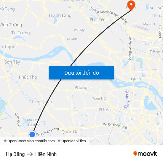 Hạ Bằng to Hiền Ninh map