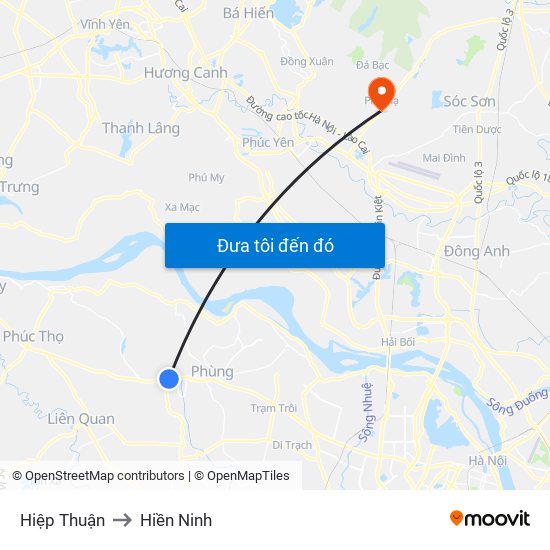 Hiệp Thuận to Hiền Ninh map