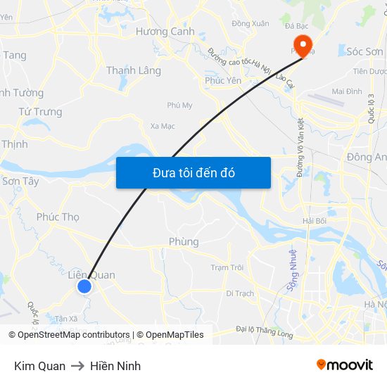 Kim Quan to Hiền Ninh map