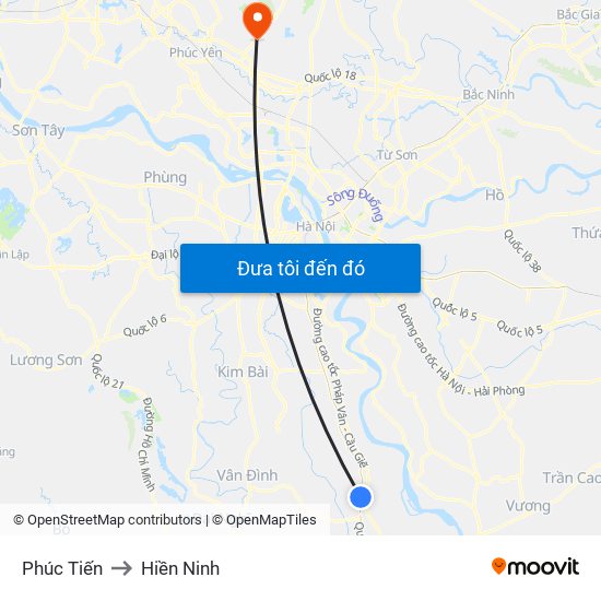 Phúc Tiến to Hiền Ninh map