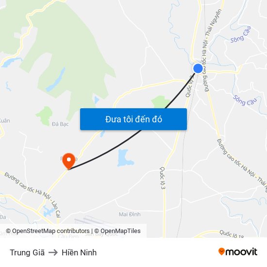 Trung Giã to Hiền Ninh map