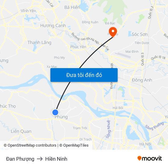Đan Phượng to Hiền Ninh map