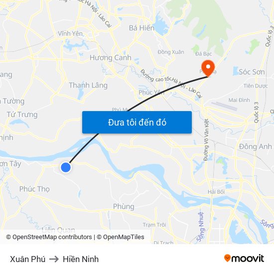 Xuân Phú to Hiền Ninh map