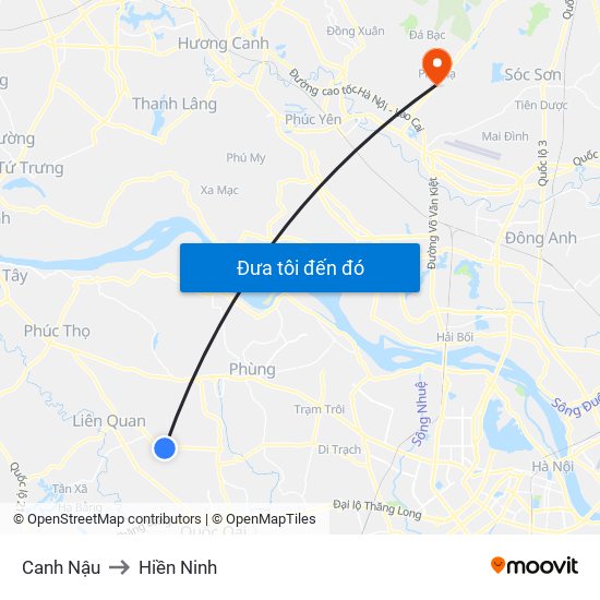 Canh Nậu to Hiền Ninh map
