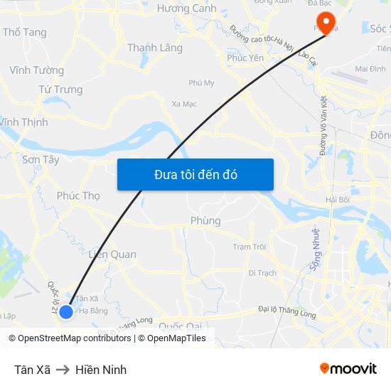 Tân Xã to Hiền Ninh map