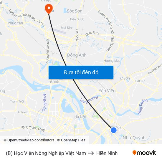 (B) Học Viện Nông Nghiệp Việt Nam to Hiền Ninh map