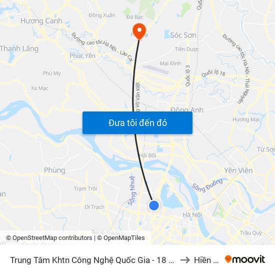 Trung Tâm Khtn Công Nghệ Quốc Gia - 18 Hoàng Quốc Việt to Hiền Ninh map