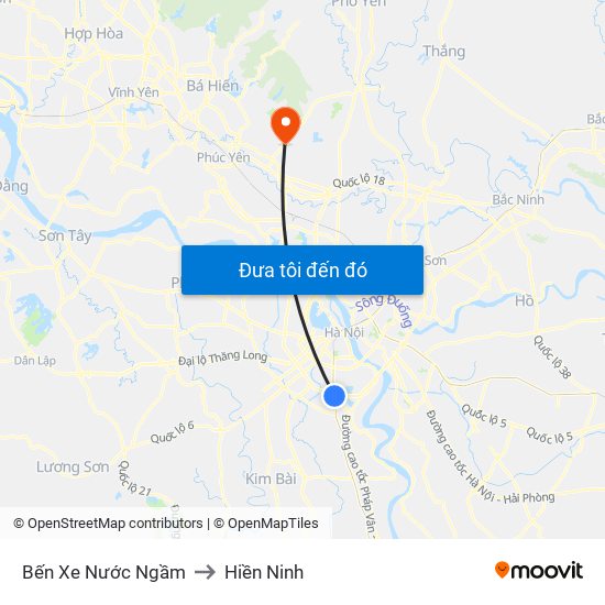 Bến Xe Nước Ngầm to Hiền Ninh map