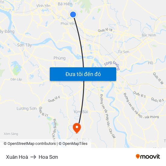 Xuân Hoà to Hoa Sơn map