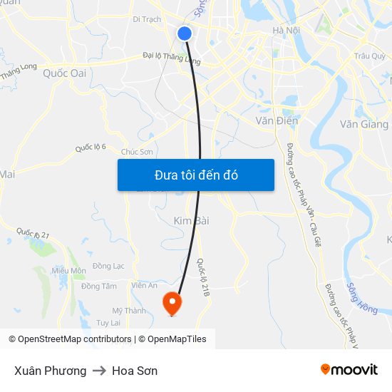 Xuân Phương to Hoa Sơn map