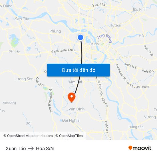 Xuân Tảo to Hoa Sơn map