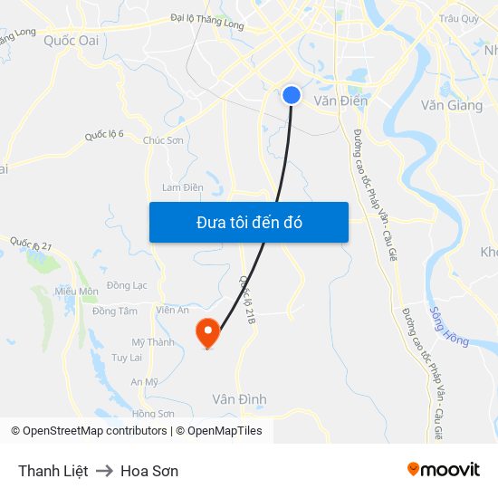 Thanh Liệt to Hoa Sơn map