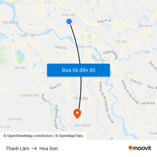 Thanh Lâm to Hoa Sơn map