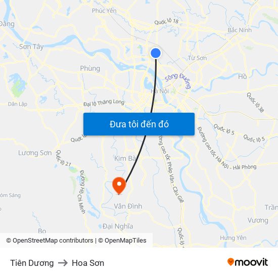 Tiên Dương to Hoa Sơn map