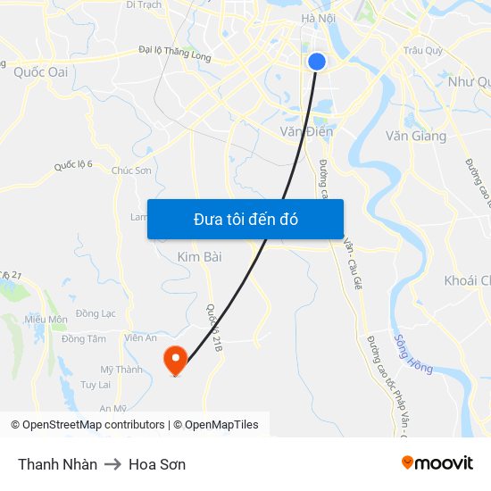 Thanh Nhàn to Hoa Sơn map