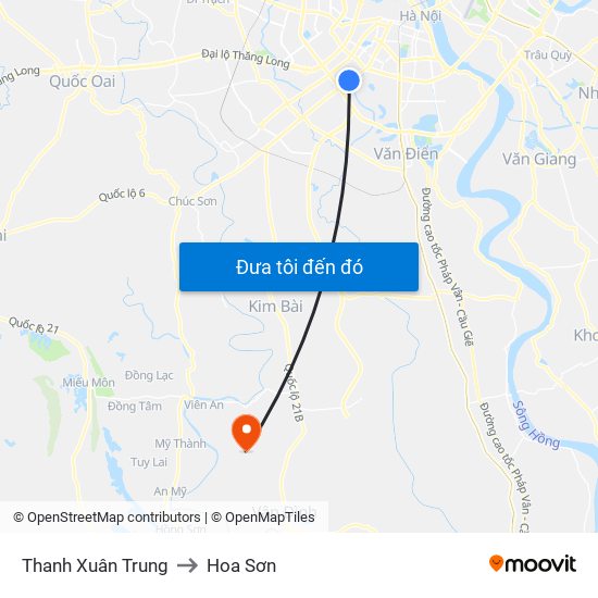 Thanh Xuân Trung to Hoa Sơn map