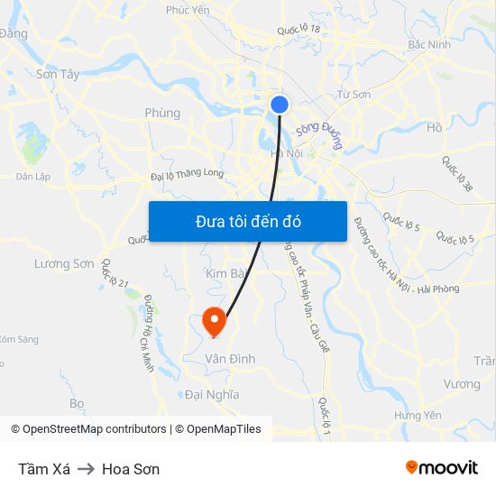 Tầm Xá to Hoa Sơn map