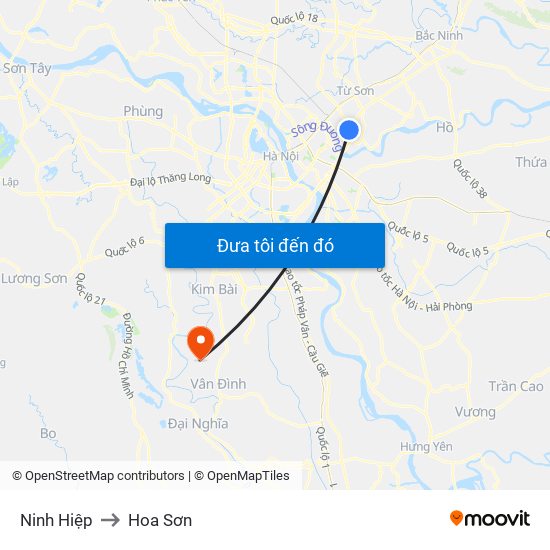 Ninh Hiệp to Hoa Sơn map