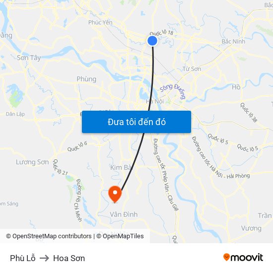 Phù Lỗ to Hoa Sơn map