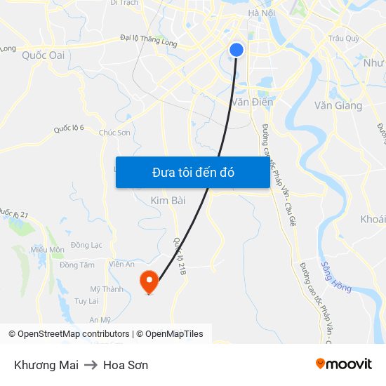 Khương Mai to Hoa Sơn map