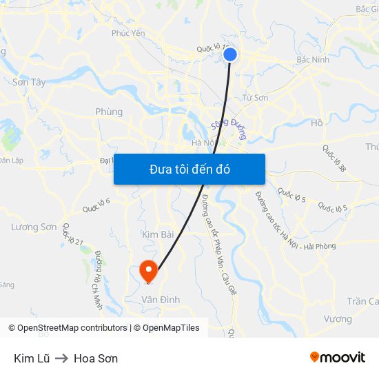 Kim Lũ to Hoa Sơn map