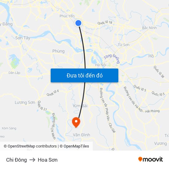 Chi Đông to Hoa Sơn map