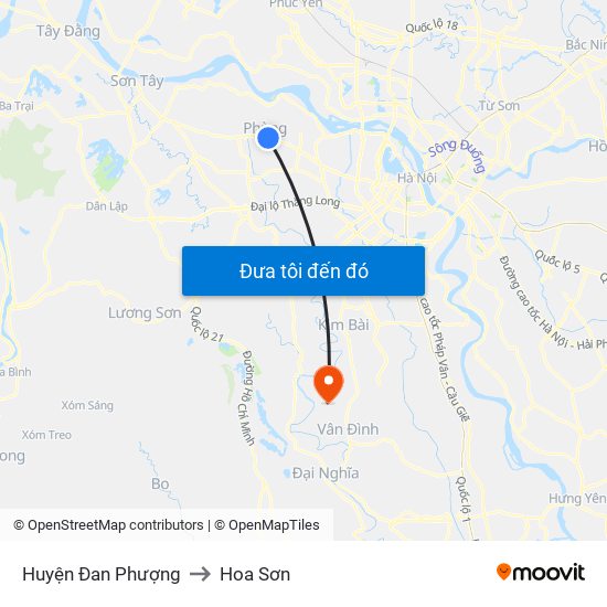 Huyện Đan Phượng to Hoa Sơn map