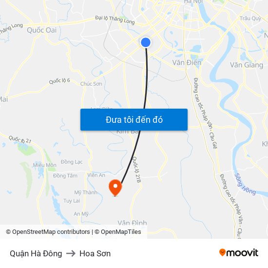 Quận Hà Đông to Hoa Sơn map