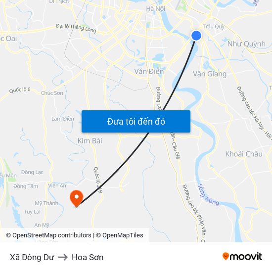 Xã Đông Dư to Hoa Sơn map