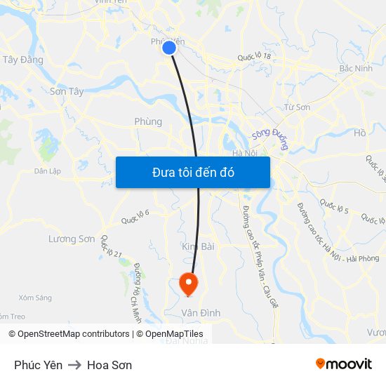 Phúc Yên to Hoa Sơn map