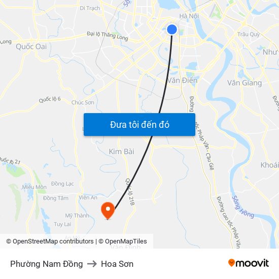 Phường Nam Đồng to Hoa Sơn map