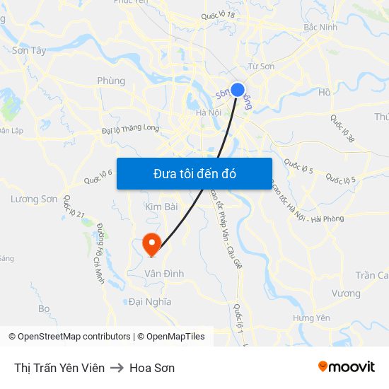 Thị Trấn Yên Viên to Hoa Sơn map