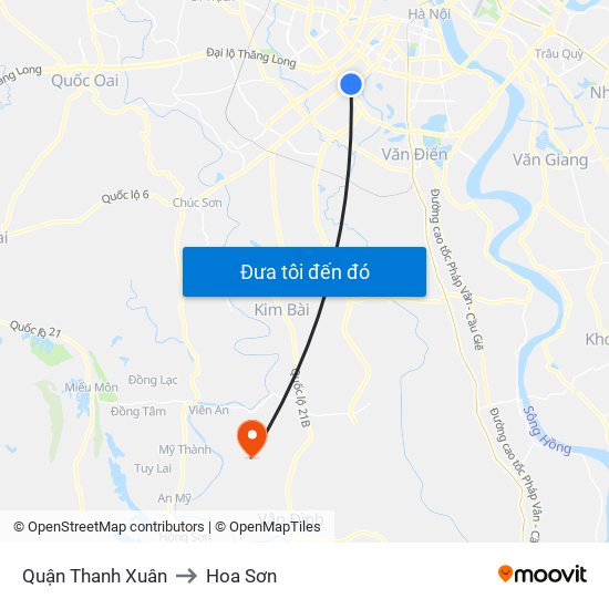 Quận Thanh Xuân to Hoa Sơn map