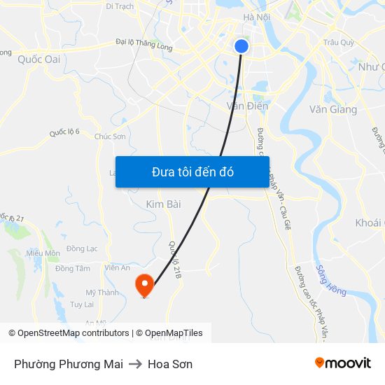 Phường Phương Mai to Hoa Sơn map