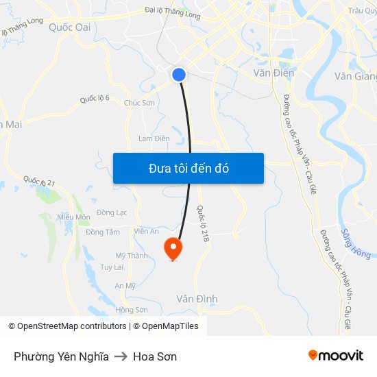 Phường Yên Nghĩa to Hoa Sơn map