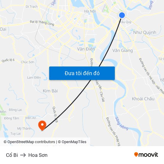 Cổ Bi to Hoa Sơn map