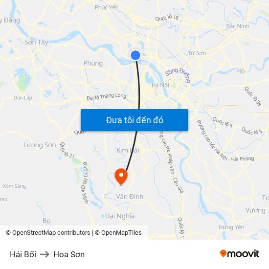 Hải Bối to Hoa Sơn map