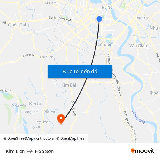 Kim Liên to Hoa Sơn map